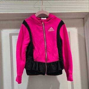 Adidas Girls Pink & Black Zip-Up Hoodie Jacket | Size 5